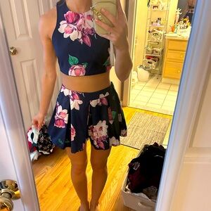 Floral Navy Skirt Set